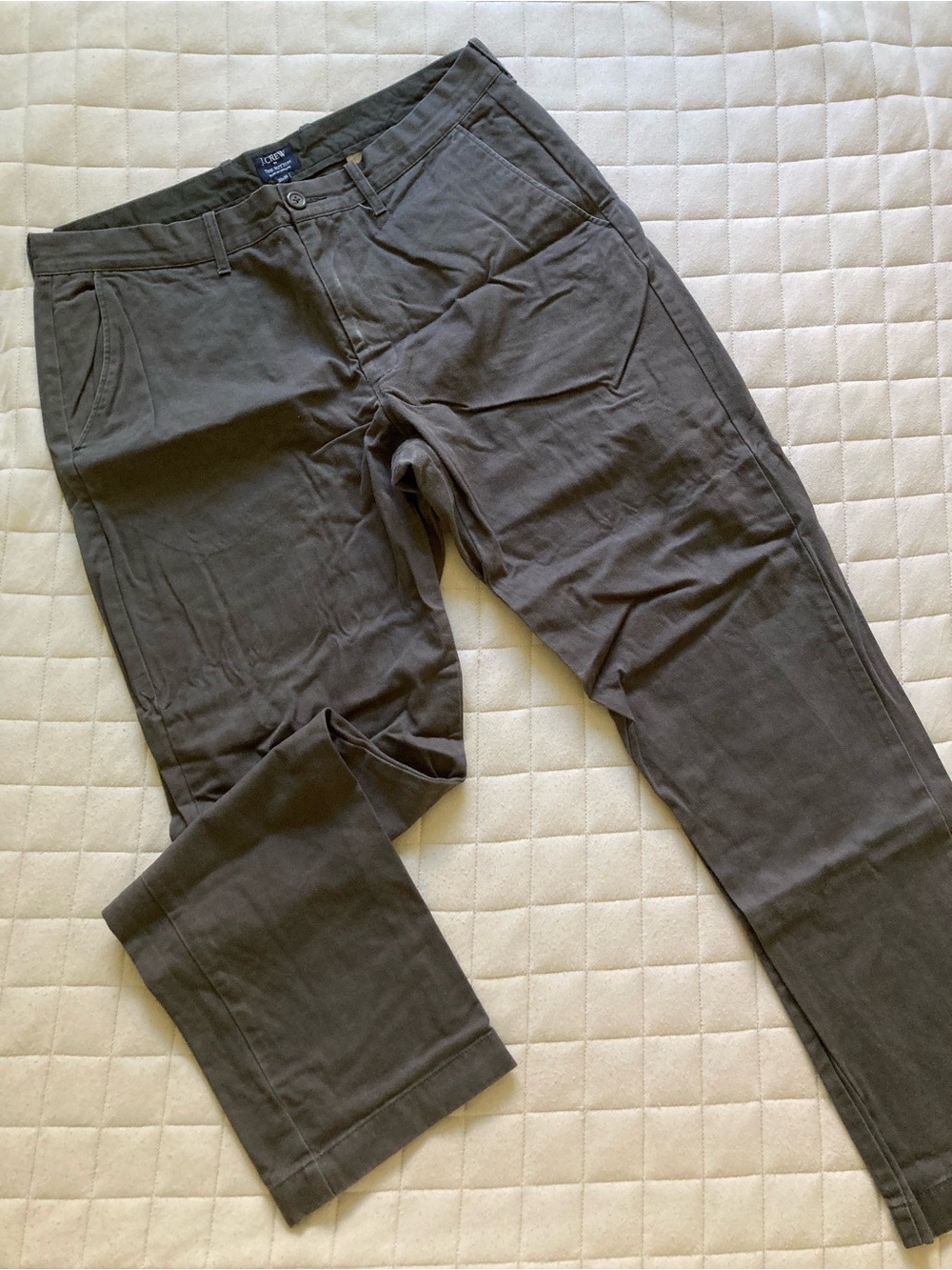J. Crew Cotton Straight-Leg Pants in Olive Gray